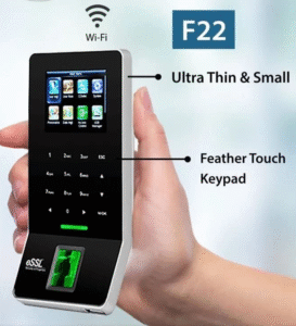 "eSSL F22 biometric fingerprint device front view with SilkID sensor"